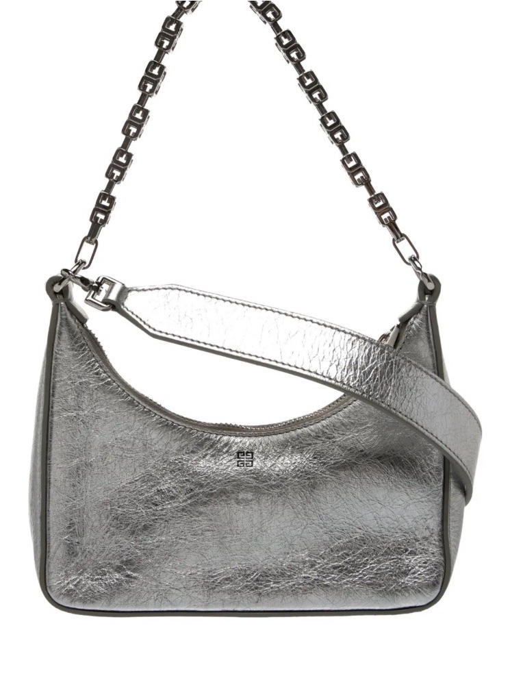 Givenchy Metallic Silver Leather Shoulder Bag With Chain Strap